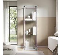 Vetrina in vetro con LED, 3 strati, vetrina in vetro, vetrina in vetro con serratura, vetrina senza cornice, vetrina da collezione per dormire (bianco + LED, 39,8 x 35 x 123,3)