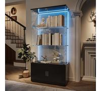 Vetrina in vetro con led, armadio vetrina da collezione con 4 ante 3 ripiani trasparenti, mobile basso in legno, mobile vetrina in vetro, specchio vetrine da figurina armadio (4 piani 4 porte+LED-1