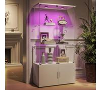 Vetrina in Vetro con LED, Armadio Vetrina per Collezione con 4 Porte e 3 Ripiani Trasparenti, Mobile Basso in Legno, Mobile Vetrina in Vetro, Specchio per Vetrine di Figurine, Armadio (4 Ripiani, 4