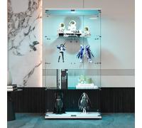 Vetrina in vetro con LED e 4 ripiani, vetrina da collezione, 80 x 36 x 163 cm, armadio da vetrina moderno con 2 ante e serratura, per il bar, soggiorno (bianco-D)