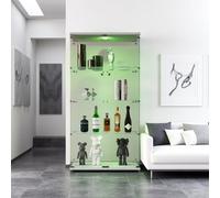 Vetrina in vetro con LED e 4 ripiani, vetrina da collezione, 80 x 36 x 163 cm, armadio da vetrina moderno con 2 ante e serratura, per il bar, soggiorno (balnc, 2 porte+LED)