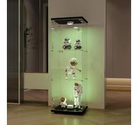 Vetrina in vetro con LED, vetrina da collezione con 1 ante e 3 ripiani trasparenti, vetrina in vetro con serratura, per statuette, mobile bar per soggiorno