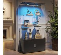 Vetrina in vetro LED con 3 ripiani in vetro, mobile vetrina moderno con 4 ante armadio portaoggetti per cucina e soggiorno (nero 2, 3 stagen 4 Tür+LED)