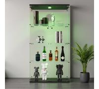 Vetrina in vetro, mobile indipendente con serratura e illuminazione a LED, mobiletto portaoggetti con 2 ante e 4 ripiani, vetrina trasparente per soggiorno, camera da letto, ufficio, nera