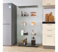 Vetrina in vetro, mobiletto portaoggetti a 4 ripiani, 80x36x164cm, doppia anta, vetrina per soggiorno, mobiletto portaoggetti in vetro, per camera da letto, ufficio, soggiorno, nero/bianco