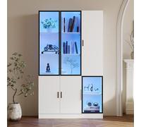 Vetrina in vetro per porta, altezza 200 cm, con luci a LED, per collezione, camera da letto, soggiorno, ufficio, armadio con porta in vetro con telaio in alluminio, 120 x 35 x 200 cm