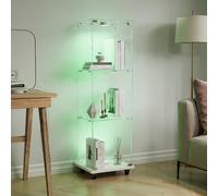 Vetrina in vetro, vetrina per statuette Vetrinetta, Vetrinetta autoportante trasparente, 3 ripiani con 1 anta e serratura, con ruote bloccabili, per soggiorno, camera da letto, ufficio, bianca