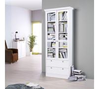 Vetrina Landwood51 con 2 ante in vetro e 2 cassetti colore bianco