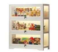 Vetrina LED Curio, vetrine a 3 livelli for oggetti da collezione, con ante in acrilico trasparente, for sala giochi, camera da letto(White,60cm/23.6in)