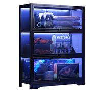 Vetrina LED Curio, vetrine a 3 livelli for oggetti da collezione, con ante in acrilico trasparente, for sala giochi, camera da letto(Black,60cm/23.6in)