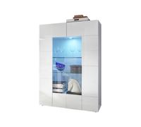 Vetrina Mobile Soggiorno Alto 2 Ante Senza Luci Design a Scacchi Modello Dama 121x43x166 cm Bianco Lucido