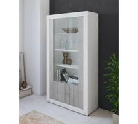 Vetrina Moderna 2 Ante In Vetro Con Pannelli Effetto Legno Libreria Soggiorno Sala da Pranzo Vetrinetta Stile Contemporaneo 104.8 x 41.8 x 191 Cm Grigio Cemento