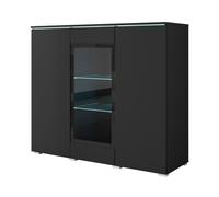 Vetrina moderna, alta 120 cm, a 3 ante, con vetro nero opaco, ideale per il sogg