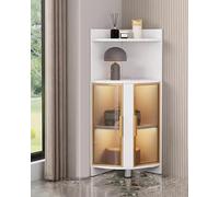 Vetrina moderna in vetro con luci a LED, 120 cm, libreria angolare autoportante e organizer per la cucina, per camera da letto, ufficio, statuette, elegante finitura bianca e oro