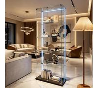 Vetrina moderna trasparente con 5 ripiani e 2 ante con illuminazione a LED chiudibile a chiave, vetrina per oggetti da collezione e mostre di vitello, perfetta per la decorazione del soggiorno