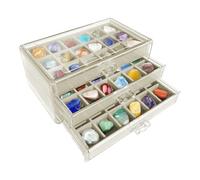 Vetrina per Cristalli - Contenitore per Cristalli e Valigetta da Viaggio - Portaoggetti Organizzatore con 54 Scomparti per Fossili Gemme Miniature Bambini Souvenir Oggettini Regali Natale Compleanno