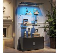 Vetrina per occhiali a 3 livelli, vetrina verticale a 2 ante con led per raccolta, unità portaoggetti, 164x35 cm