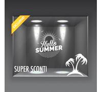 VETRINA VETROFANIE NEGOZIO ESTATE SALDI ADESIVO MURALE SUMMER PALME SCONTI a0810