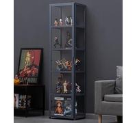 Vetrine in legno, Vetrine per oggetti da collezione con ripiani a 4/5 livelli, Espositore in legno per CD e DVD, Mobiletto per libri, borse, trofei, peluche(Gray,H162xL42xW33cm(5F))
