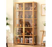 Vetrine in legno, Vetrine per oggetti da collezione con ripiani a 4/5 livelli, Espositore in legno per CD e DVD, Mobiletto per libri, borse, trofei, peluche(Wood Color,H162xL82xW33cm(5F))