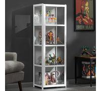 Vetrine in legno, Vetrine per oggetti da collezione con ripiani a 4/5 livelli, Espositore in legno per CD e DVD, Mobiletto per libri, borse, trofei, peluche(White,H130xL42xW33cm(4F))