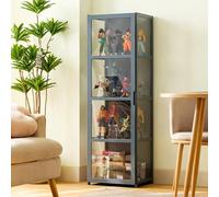 Vetrine in legno, Vetrine per oggetti da collezione con ripiani a 4/5 livelli, Espositore in legno per CD e DVD, Mobiletto per libri, borse, trofei, peluche(Gray,H130xL42xW33cm(4F))