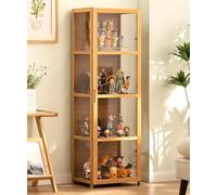 Vetrine in legno, Vetrine per oggetti da collezione con ripiani a 4/5 livelli, Espositore in legno per CD e DVD, Mobiletto per libri, borse, trofei, peluche(Wood Color,H130xL42xW33cm(4F))