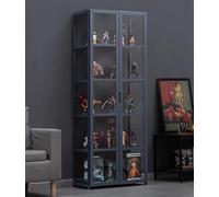Vetrine in legno, Vetrine per oggetti da collezione con ripiani a 4/5 livelli, Espositore in legno per CD e DVD, Mobiletto per libri, borse, trofei, peluche(Gray,H162xL62xW33cm(5F))
