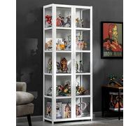 Vetrine in legno, Vetrine per oggetti da collezione con ripiani a 4/5 livelli, Espositore in legno per CD e DVD, Mobiletto per libri, borse, trofei, peluche(White,H162xL62xW33cm(5F))