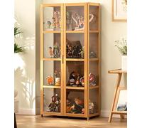 Vetrine in legno, Vetrine per oggetti da collezione con ripiani a 4/5 livelli, Espositore in legno per CD e DVD, Mobiletto per libri, borse, trofei, peluche(Wood Color,H130xL62xW33cm(4F))