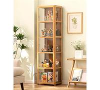 Vetrine in legno, Vetrine per oggetti da collezione con ripiani a 4/5 livelli, Espositore in legno per CD e DVD, Mobiletto per libri, borse, trofei, peluche(Wood Color,H162xL42xW33cm(5F))