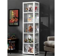 Vetrine in legno, Vetrine per oggetti da collezione con ripiani a 4/5 livelli, Espositore in legno per CD e DVD, Mobiletto per libri, borse, trofei, peluche(White,H162xL42xW33cm(5F))