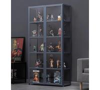 Vetrine in legno, Vetrine per oggetti da collezione con ripiani a 4/5 livelli, Espositore in legno per CD e DVD, Mobiletto per libri, borse, trofei, peluche(Gray,H162xL82xW33cm(5F))
