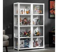 Vetrine in legno, Vetrine per oggetti da collezione con ripiani a 4/5 livelli, Espositore in legno per CD e DVD, Mobiletto per libri, borse, trofei, peluche(White,H130xL82xW33cm(4F))
