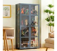Vetrine in legno, Vetrine per oggetti da collezione con ripiani a 4/5 livelli, Espositore in legno per CD e DVD, Mobiletto per libri, borse, trofei, peluche(Gray,H130xL62xW33cm(4F))