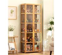Vetrine in legno, Vetrine per oggetti da collezione con ripiani a 4/5 livelli, Espositore in legno per CD e DVD, Mobiletto per libri, borse, trofei, peluche(Wood Color,H162xL62xW33cm(5F))