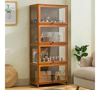 Vetrine per oggetti da collezione, librerie, vetrine in vetro, curiosità, armadietti portaoggetti, giocattoli, espositori legno CD e DVD soggiorno, casa, camera letto(Brown,60x32x140cm)
