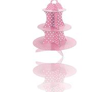 Vetrineinrete® Alzatina per Muffin a 3 Ripiani con Pois in Cartone Supporto per Cupcake Dolci Stand espositore Alzata per pirottini tortini pasticcini per Nascita Battesimo confettata M1 (Rosa)