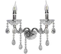 Vetrineinrete® Applique candelabro lampada da parete con gocce pendenti di cristallo in acrilico 2 bracci attacco E14 oro e argento stile retrò E35-A illuminazione lampadario casa (Argento) P65