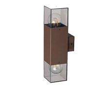 Vetrineinrete® Applique da parete a doppia emissione ruggine design moderno in alluminio con diffusori acrilico fumé 2 attacchi E27 IP44 per interni ed esterni