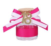Vetrineinrete® Bomboniera portaconfetti per 18 anni 12 pezzi barattoli in vetro diciottesimo compleanno tappo in sughero decorato con nastro (Rosa)