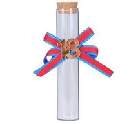 Vetrineinrete® Bomboniera portaconfetti per 18 anni 12 pezzi provette in vetro diciottesimo compleanno tappo in sughero decorato con nastro (Blu e Rosso)