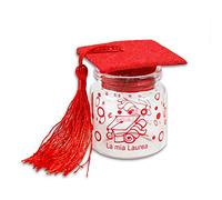 Vetrineinrete® Bomboniere portaconfetti 36 Pezzi per la Laurea Barattolo di Vetro Tappo di Sughero Tocco per laureati bomboniera Rosso 86278