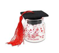 Vetrineinrete® Bomboniere portaconfetti 36 Pezzi per la Laurea Barattolo di Vetro Tappo di Sughero Tocco Rosso e Nero per laureati bomboniera 302000 C77