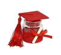 Vetrineinrete® Bomboniere portaconfetti 36 Pezzi per la Laurea Barattolo di Vetro Tappo in Sughero a Forma di Tocco con Pergamena (Rosso)