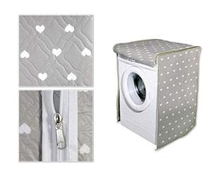 Vetrineinrete® Coprilavatrice con Chiusura a Zip per lavatrici con carico Frontale Telo Protettivo Copertura per Lavatrice con Fantasia a Cuori Bianchi 62x58x85 cm E15