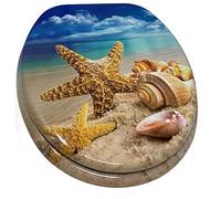 Vetrineinrete® Copriwater universale in legno MDF serigrafato tavoletta da bagno wc con stampa stelle e conchiglie cerniere in acciaio X53