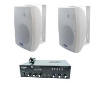 Vetrineinrete® Kit Audio Filodiffusione 120W con 2 Casse e Amplificatore | USB e TF/SD Integrati, Radio FM Inclusa, Montaggio a Parete, Ingresso Microfono/AUX, 40W RMS