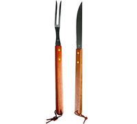 vetrineinrete® Kit Barbecue 2 Utensili Coltello e forchettone in Acciaio Inox per Grill Carne braciata Manico in Legno Attrezzi da Cucina 60199 G23