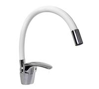 Vetrineinrete® Miscelatore da lavello canna alta flessibile ricoperta in silicone vari colori rubinetto orientabile da cucina mobile monocomando 69368 (Bianco) G65